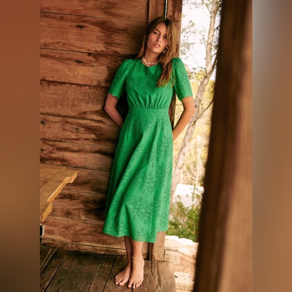 Sezane Dresses & Skirts - NEW Sezane Ladya Lace Open Back Midi
Dress Bright Green Size 8